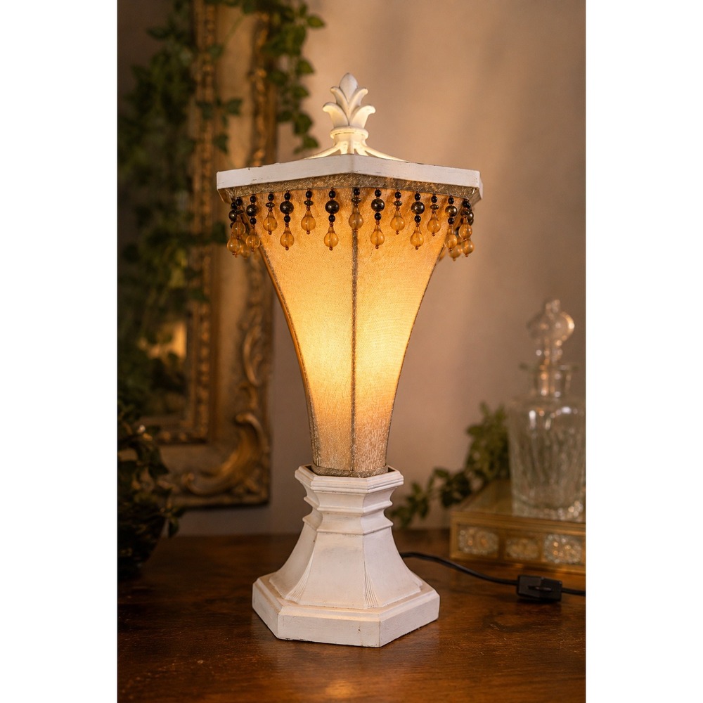 Y2K Beaded Boudoir Accent Lamp Hollywood Regency Glam Table Light 13"